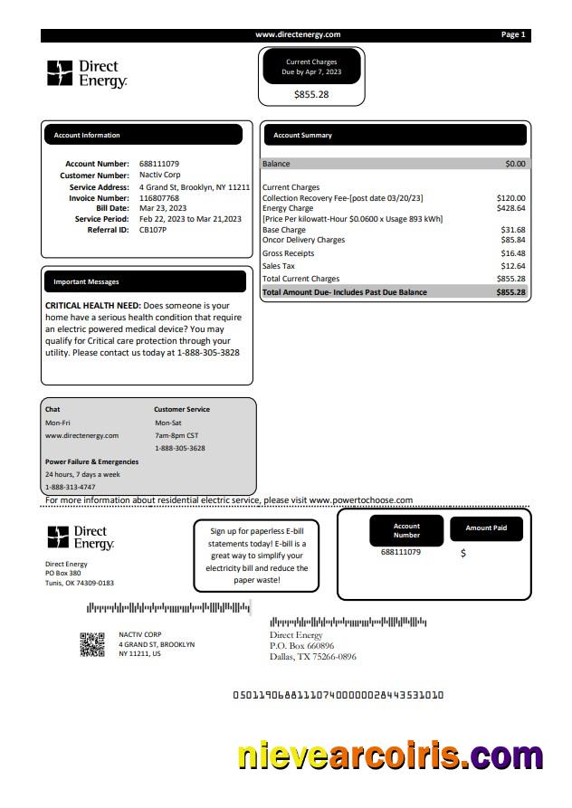 Texas Direct Energy utility business bill